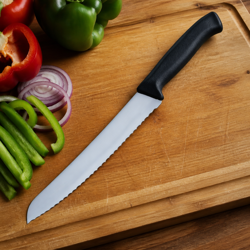 Commercial Bread Knife 21.6cm with black hygienic handle