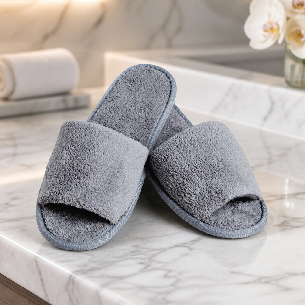 Commercial grey open toe slippers for hotels and spas