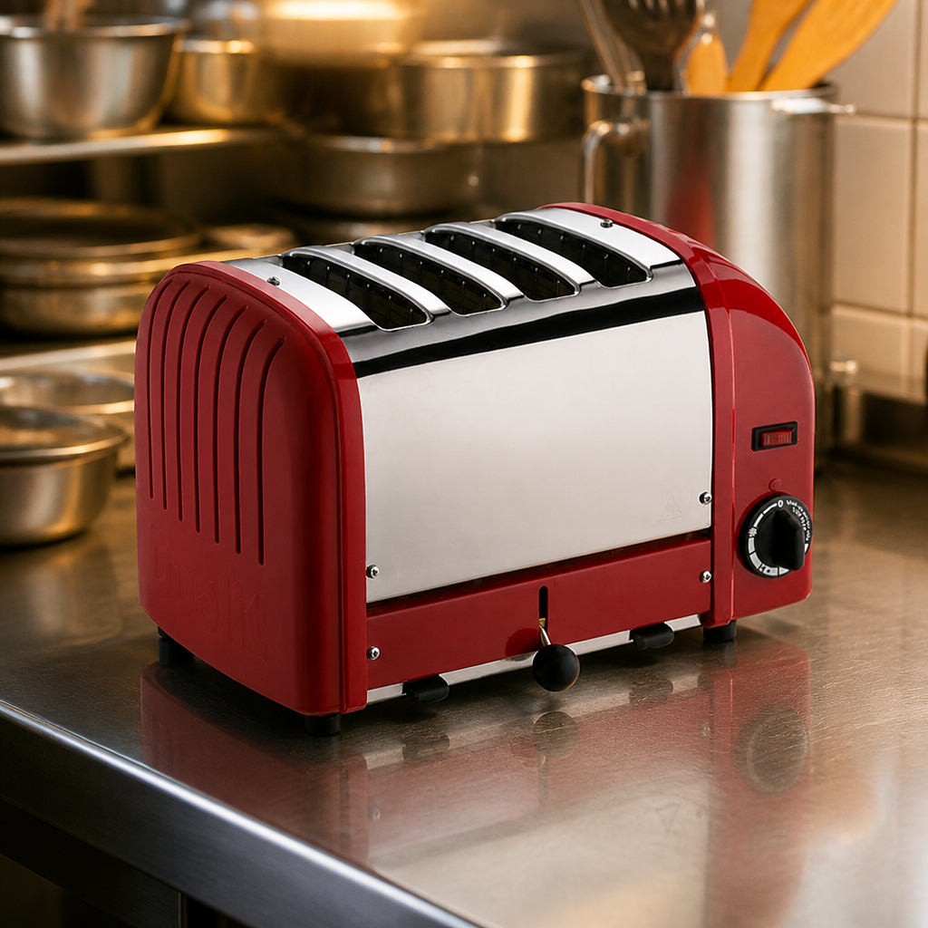 Commercial 4 Slice Toaster in Red for Evenly Cooked Toast