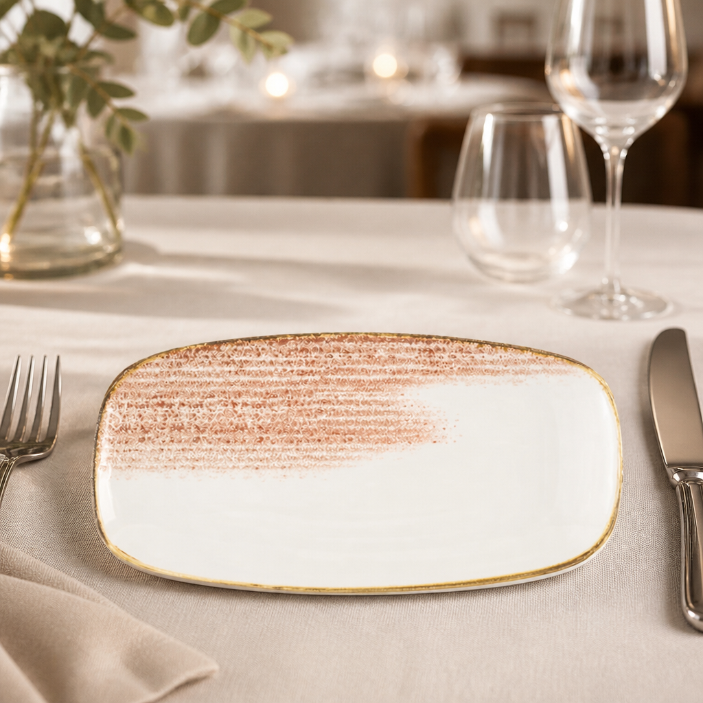 Commercial Oblong Plates 355x189mm Coral 6 Pack