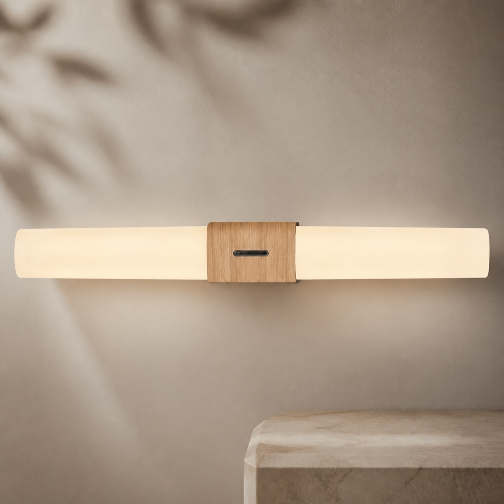 Double Basic Indoor Wall Light Wood Foil
