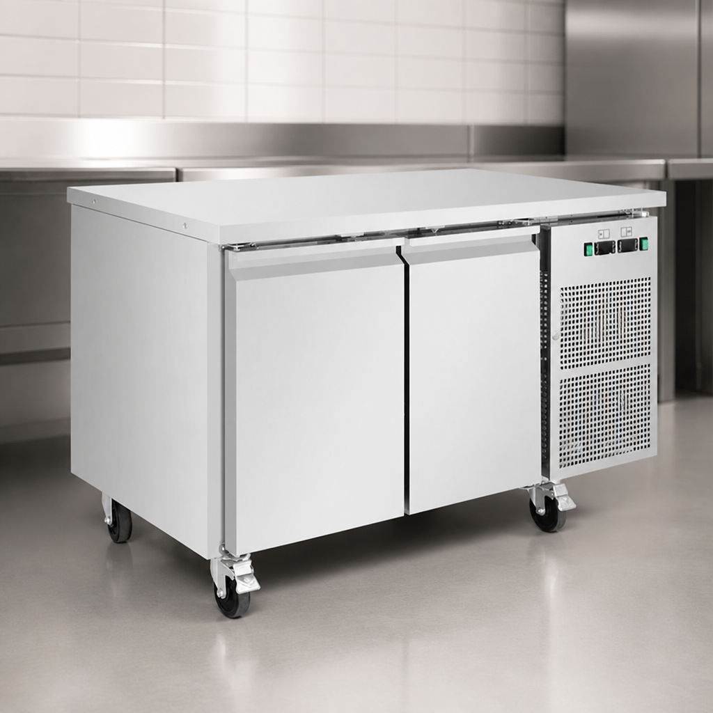 Commercial Double Door Counter Fridge Freezer 124L Capacity