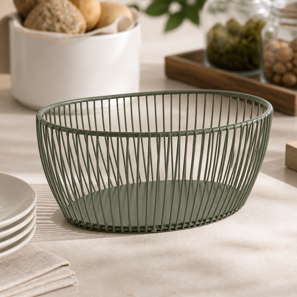 Commercial Green Metal Fruit Basket 200x150x80mm Stackable