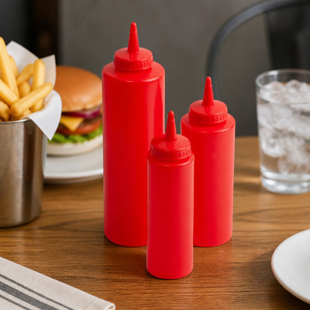 12oz Commercial Squeeze Sauce Bottle Red Plastic Durable