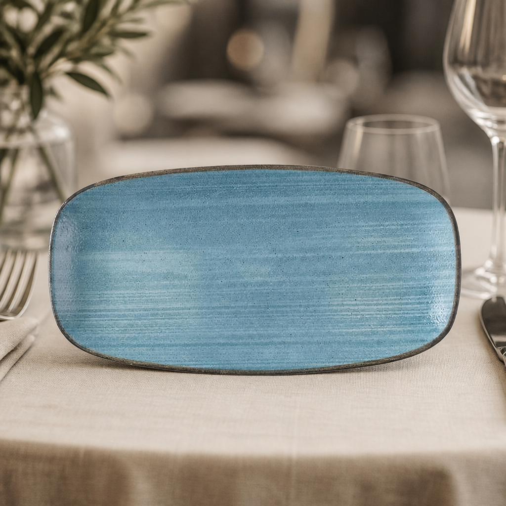Commercial oblong plates 280 x 152mm in teal, 12 pack