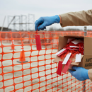 Premium Red and White Plastic Pendant Barrier Markers on 26 Metre Cord for Effective Traffic Control