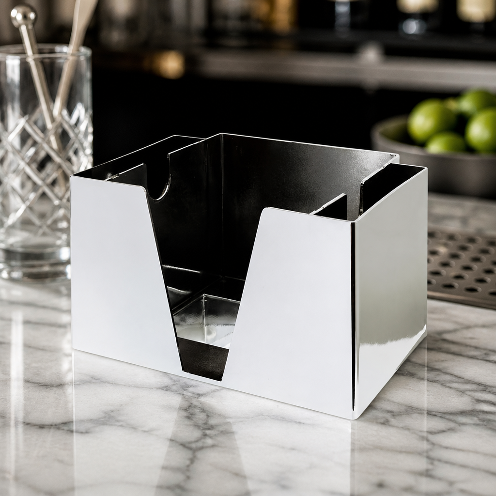 Commercial Chrome Bar Organiser with Napkin and Accessory Compartments