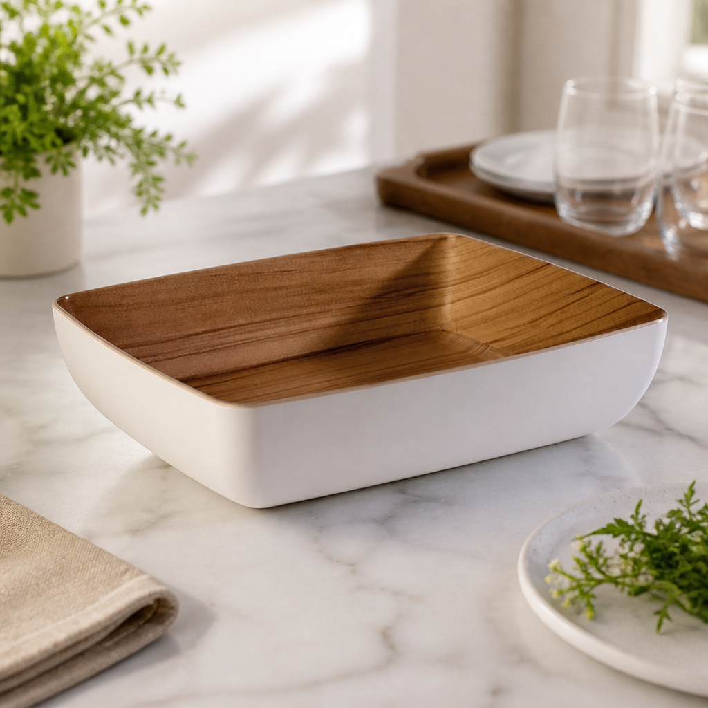 Commercial Melamine Bowl GN 1/2 with Wood Effect Interior