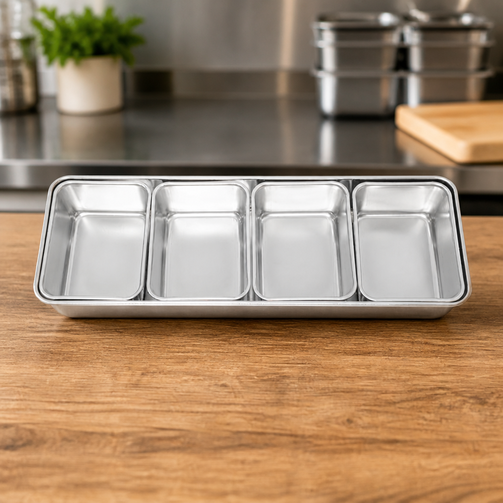 Commercial Yakumi Pan Condiment Holder with 4 Large Inserts