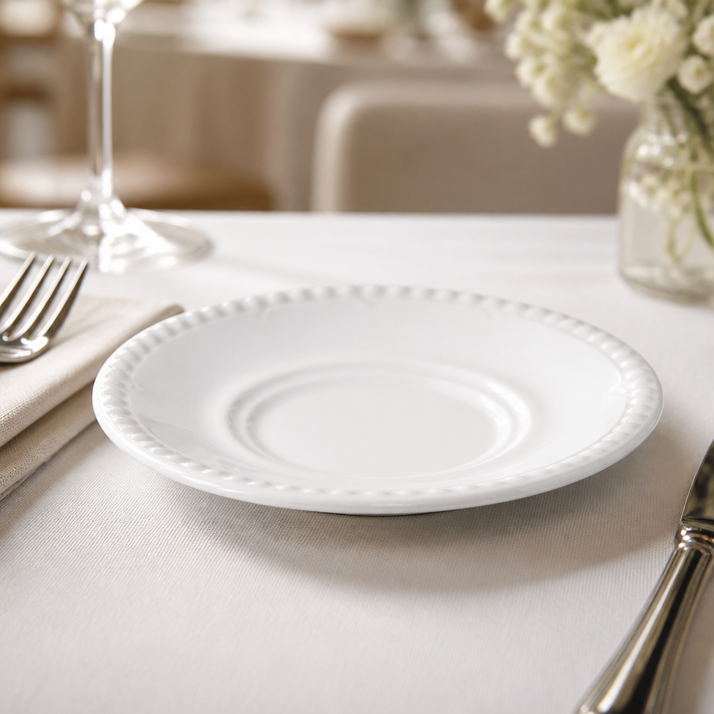 Commercial porcelain saucers 150mm, 24 pack