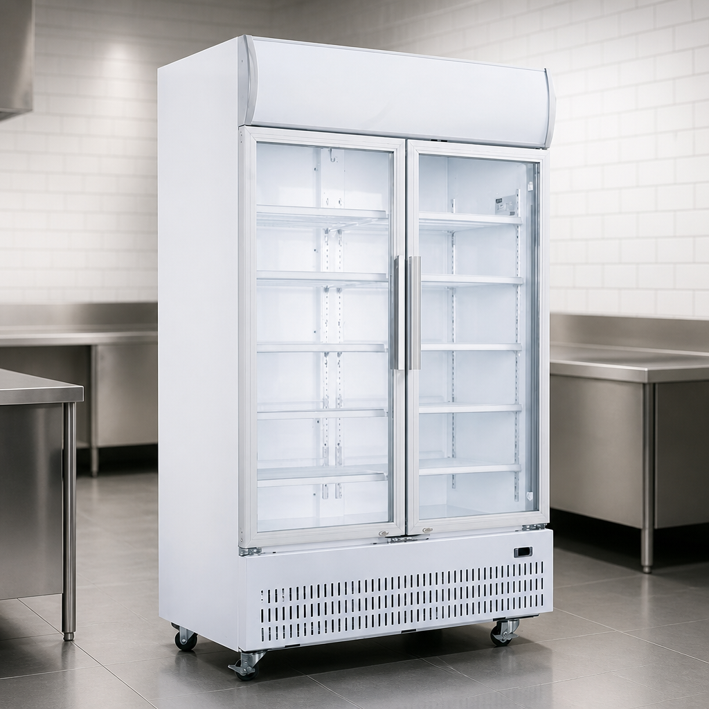 950Ltr Commercial Double Door Display Cooler with Light Box