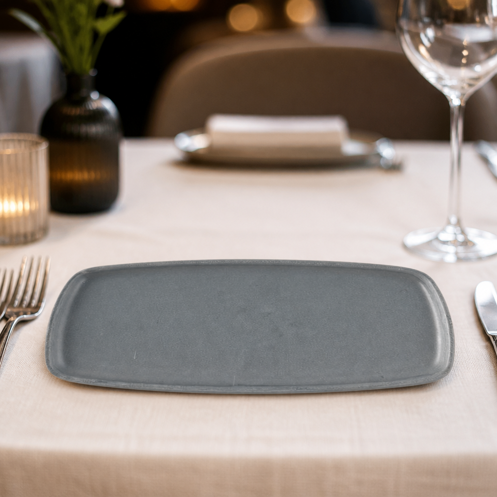 Commercial grey oblong plates 287x146mm super vitrified ceramic