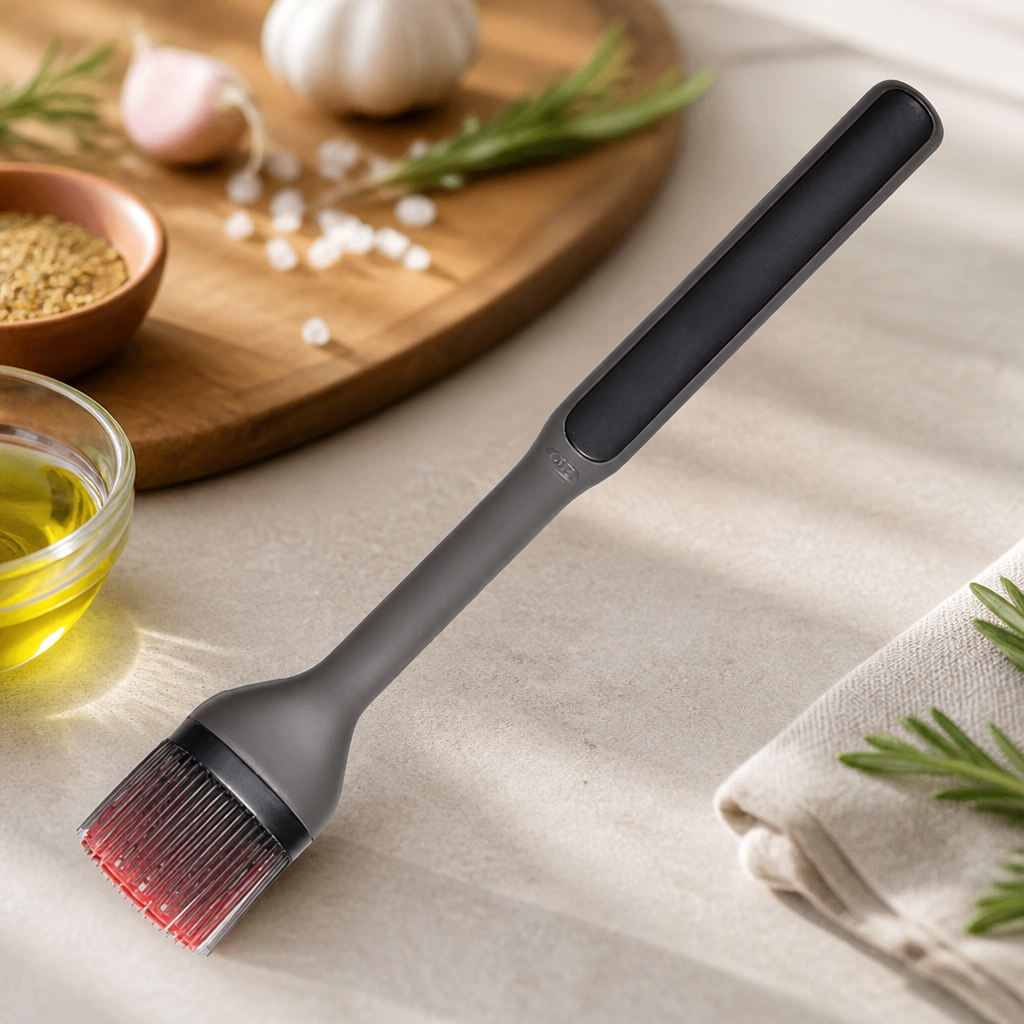 Commercial grilling basting brush with high-heat silicone bristles