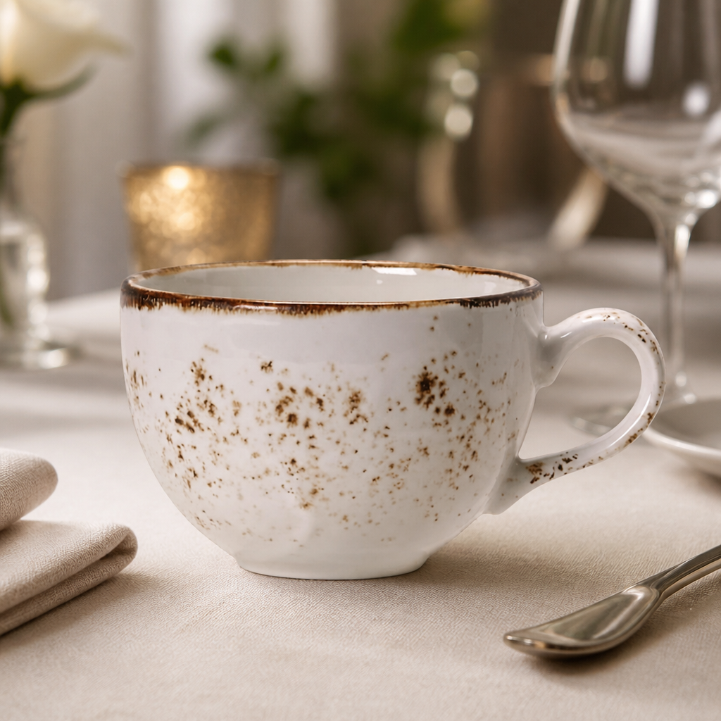 Commercial 450ml rustic low tea cups for catering, 12 pack