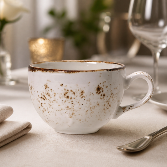 Commercial 450ml rustic low tea cups for catering, 12 pack