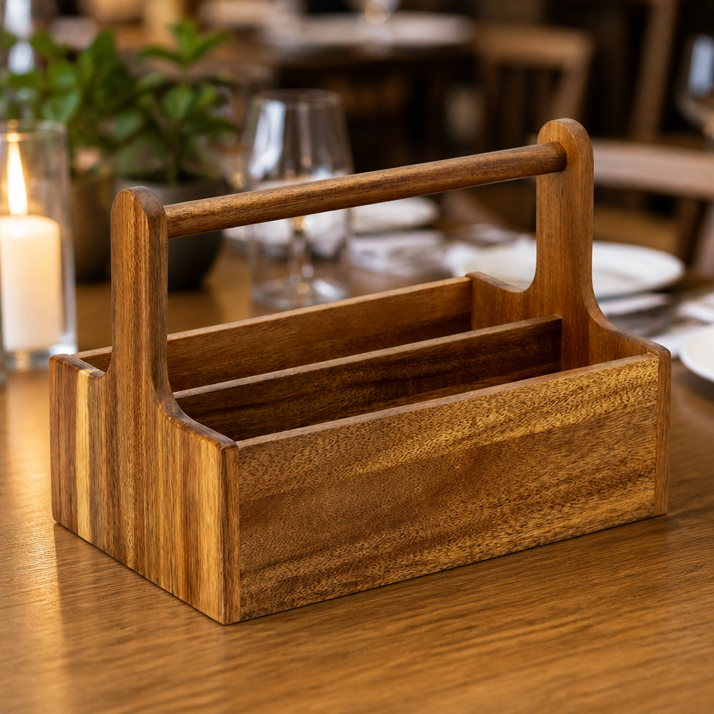 Commercial Wooden Table Caddy Set of 2 for Condiments