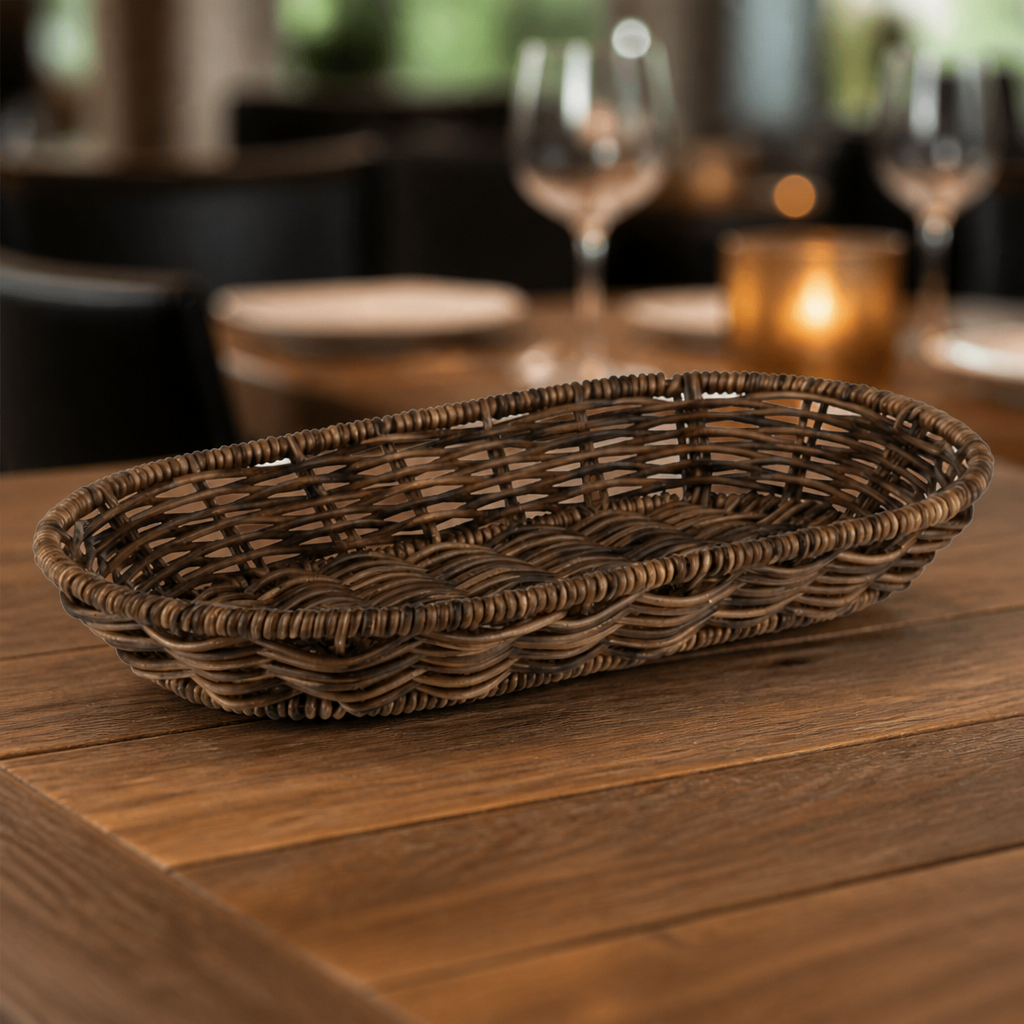 Commercial oval serving basket 280x160mm in brown polypropylene