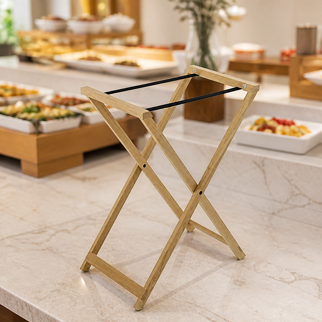 Commercial Wooden Serving Tray Stand 750mm Tall Oak Finish