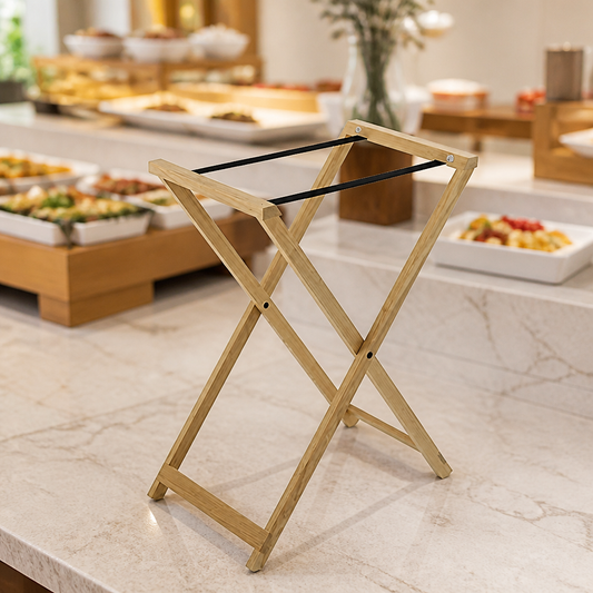 Commercial Wooden Serving Tray Stand 750mm Tall Oak Finish