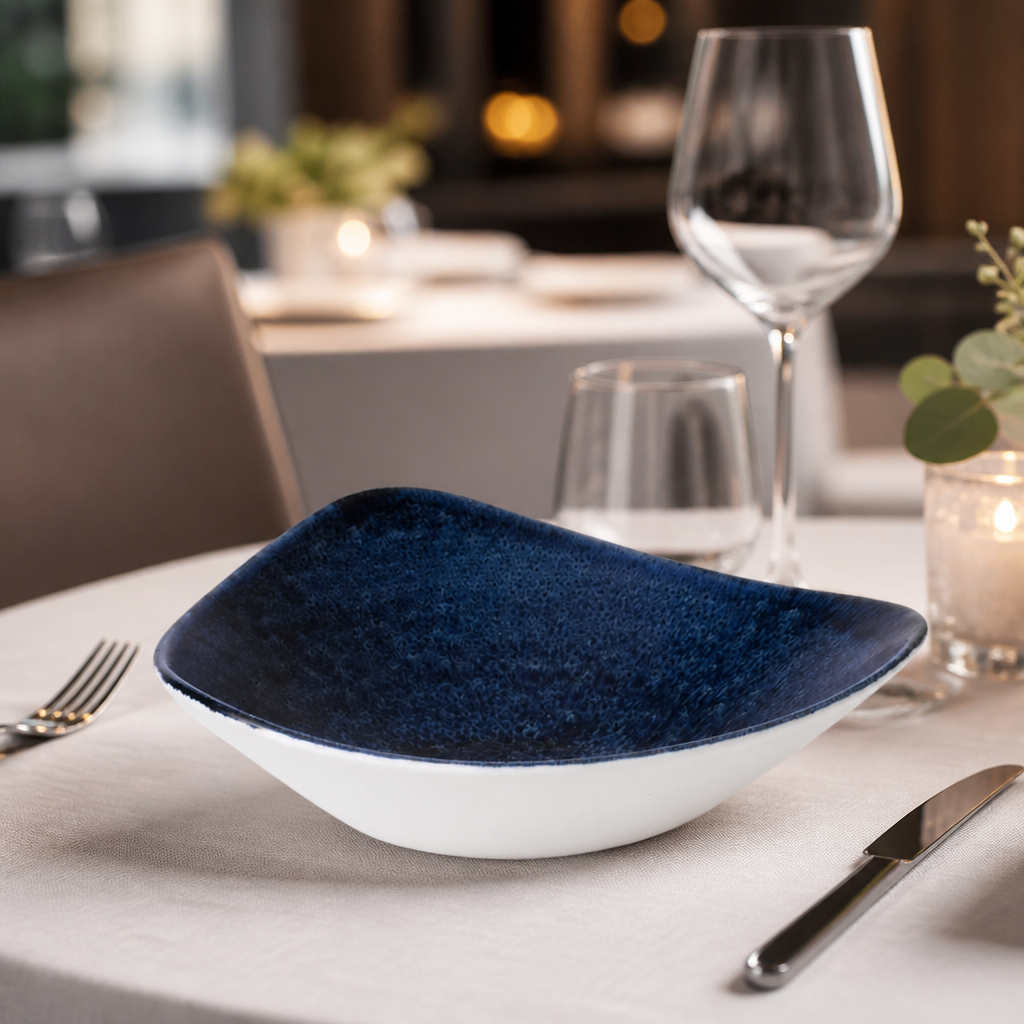 Commercial Triangle Bowls 21oz Blue Super Vitrified Porcelain 12 Pack