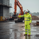 Premium High Visibility Two-Piece Rainsuit with PVC Coating, Reflective Bands, and Concealed Hood for Enhanced Safety in Wet Conditions