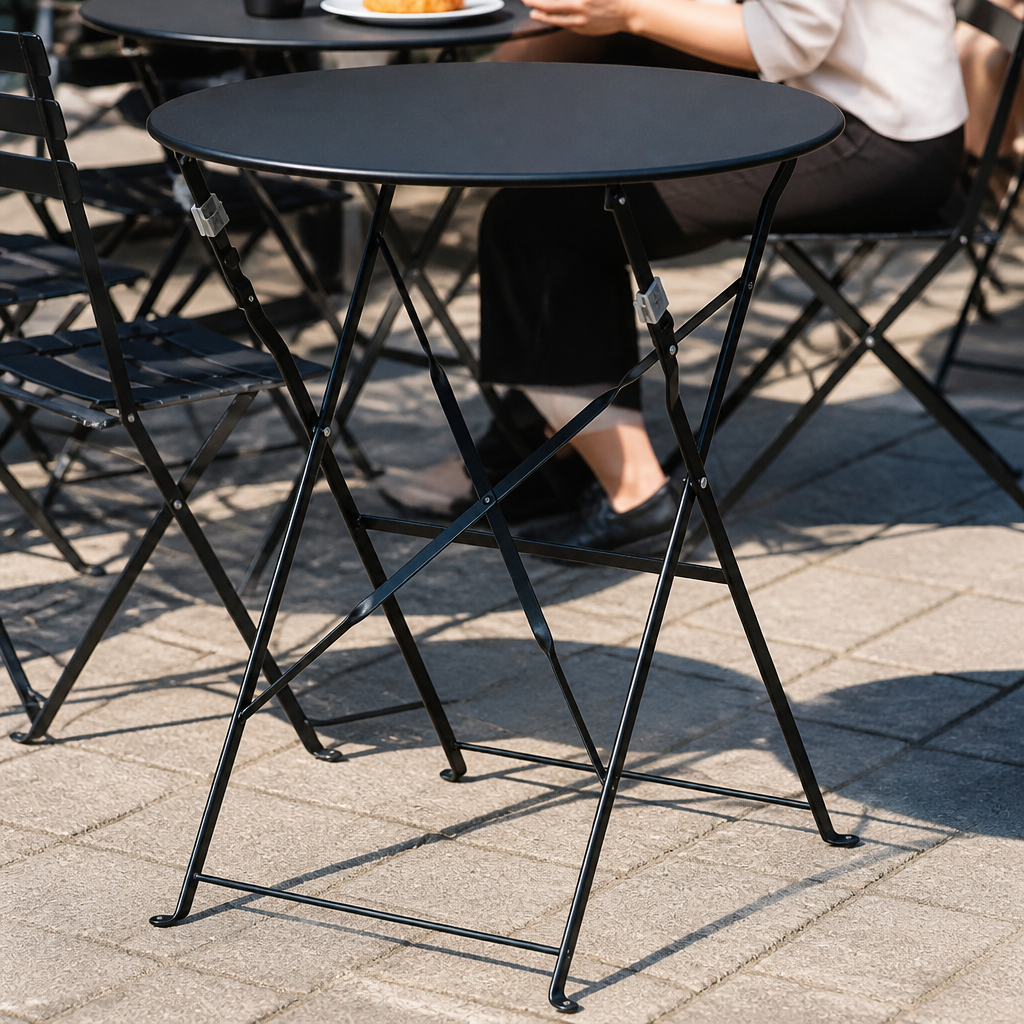 Commercial Outdoor Round Table 600mm Black Steel Finish