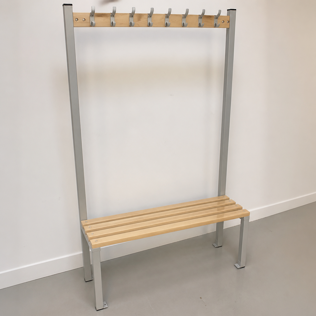 Commercial changing room bench with 9 hooks, 1200mm long