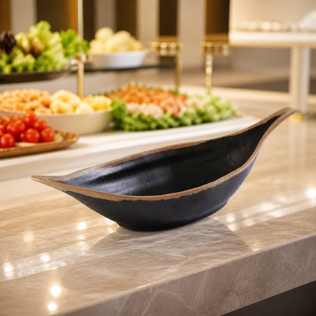 Commercial Leaf Bowl 420mm Brown Melamine Catering Dish