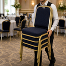 Commercial Stackable Banquet Chairs Blue Gold 4 Pack