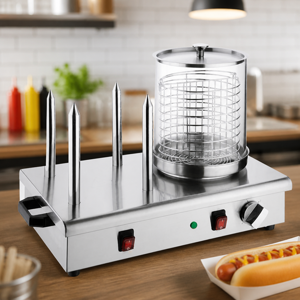 Commercial Hot Dog Warmer with 4 Bun Spikes Stainless Steel