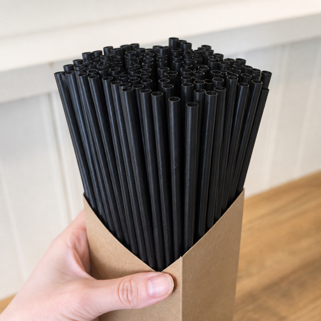 Compostable Paper Smoothie Straws Black 250 Pack