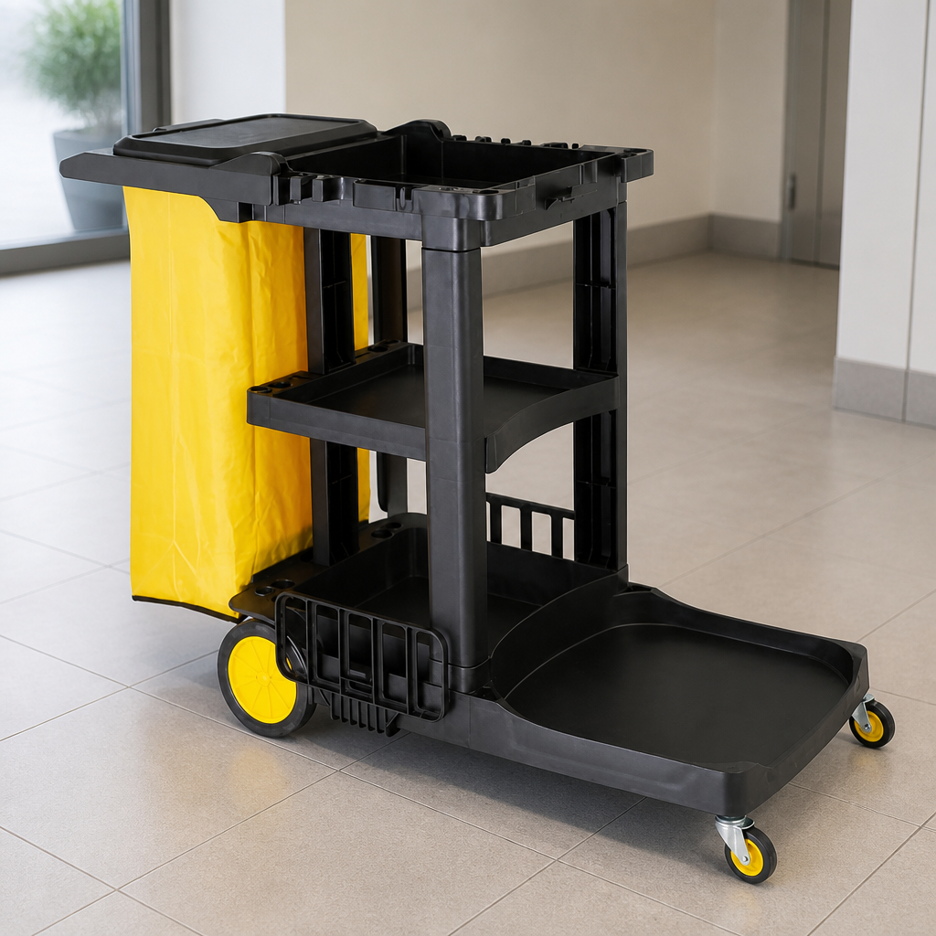Commercial Janitorial Cleaning Trolley with Multiple Shelves