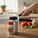 Premium Stainless Steel Can Opener with Ergonomic Black Plastic Handle for Easy Use and Versatile Applications
