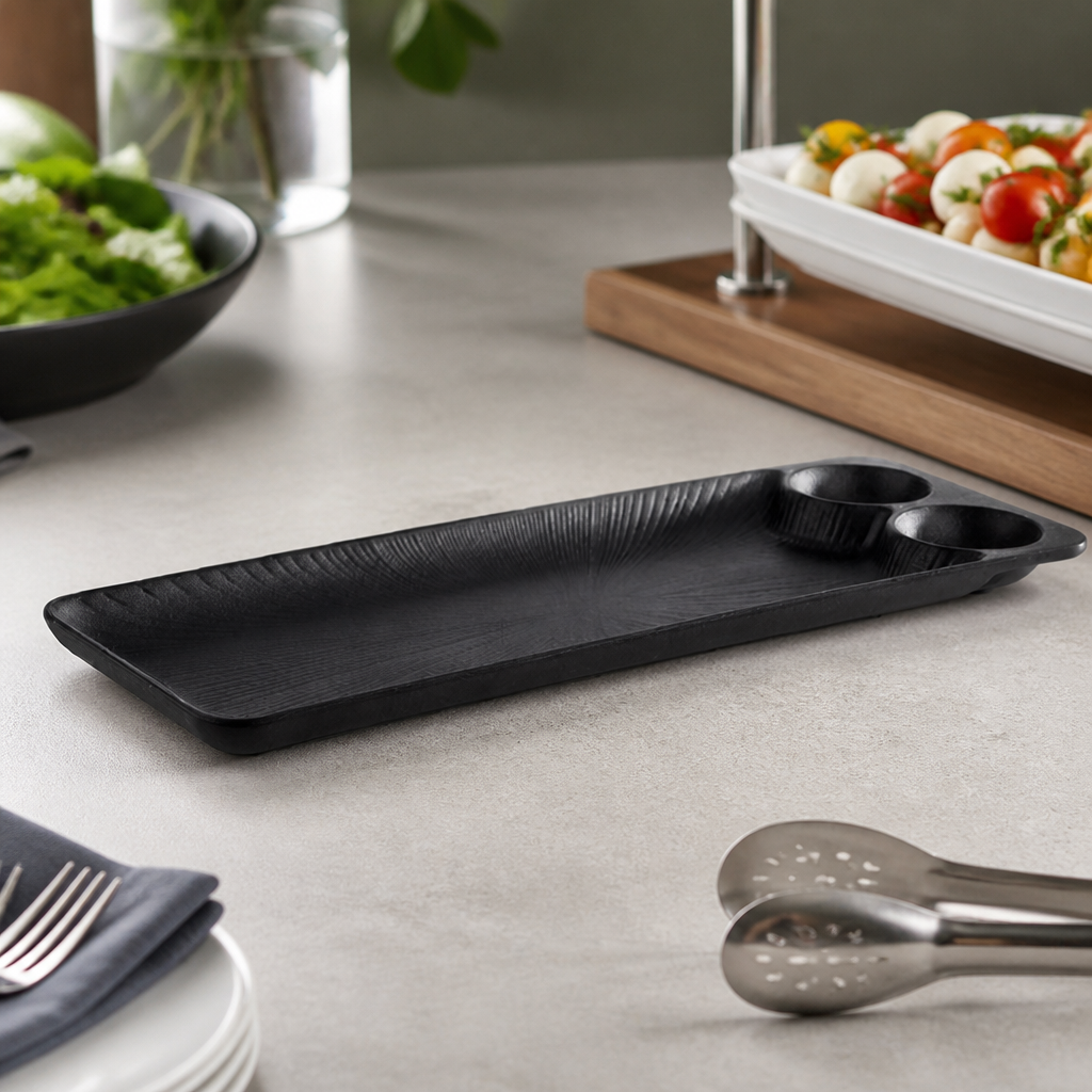 Commercial Melamine Tray Black 410x150mm Dishwasher Safe