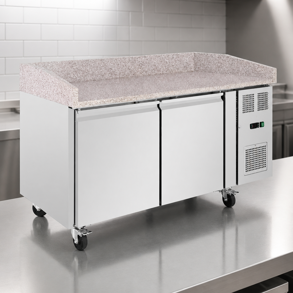 Commercial Double Door Pizza Prep Counter 428Ltr Granite Top