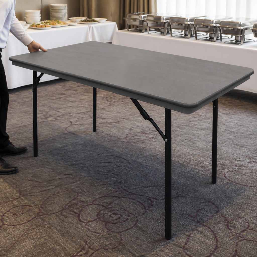 4ft Rectangular Folding Table in Grey for indoor use