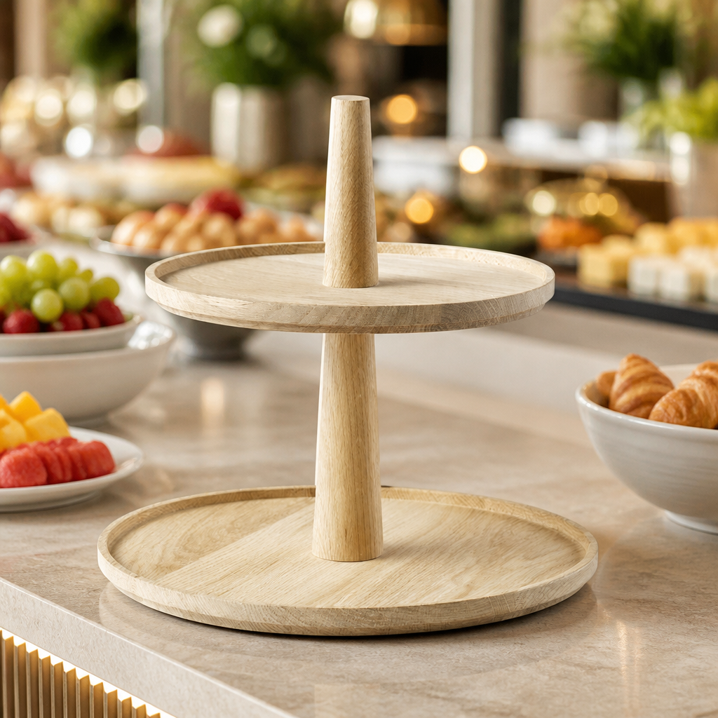 Two-Tier Wooden Tray 300mm Ø for commercial display