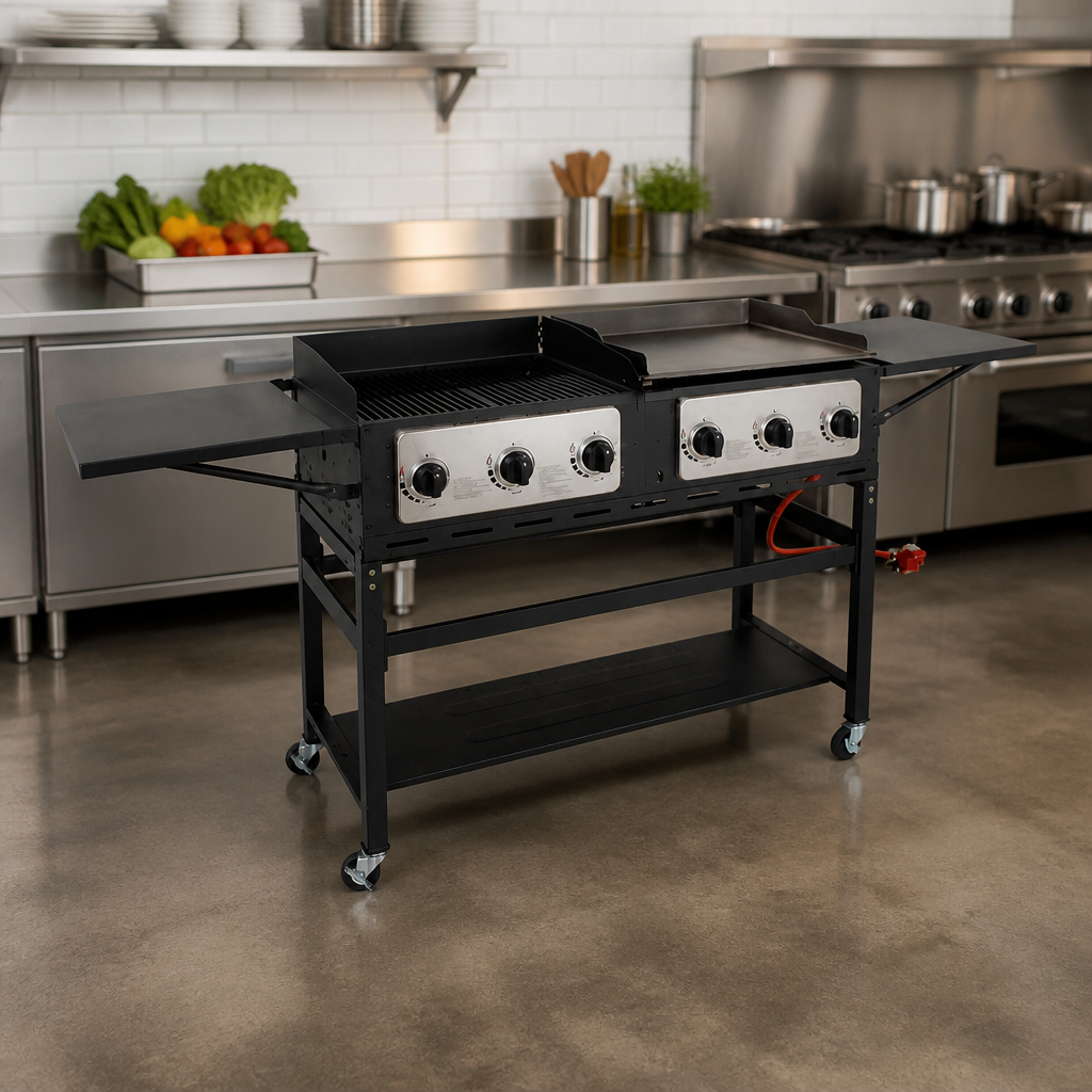 Commercial 6 Burner Combi BBQ Grill and Griddle 17.5kW