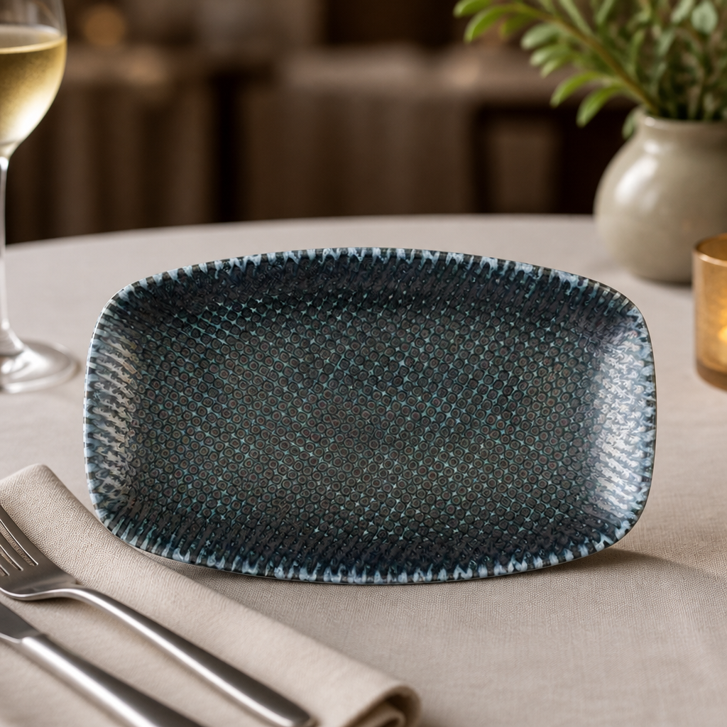 Commercial Oblong Chef's Plates 200mm Blue 12 Pack