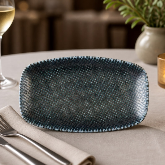 Commercial Oblong Chef's Plates 200mm Blue 12 Pack