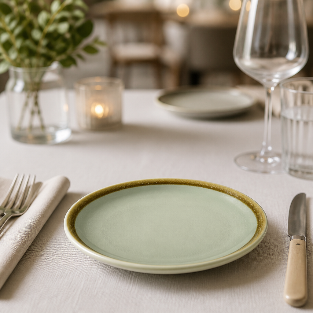 Commercial Porcelain Coupe Plates 180mm in green, 6 pack