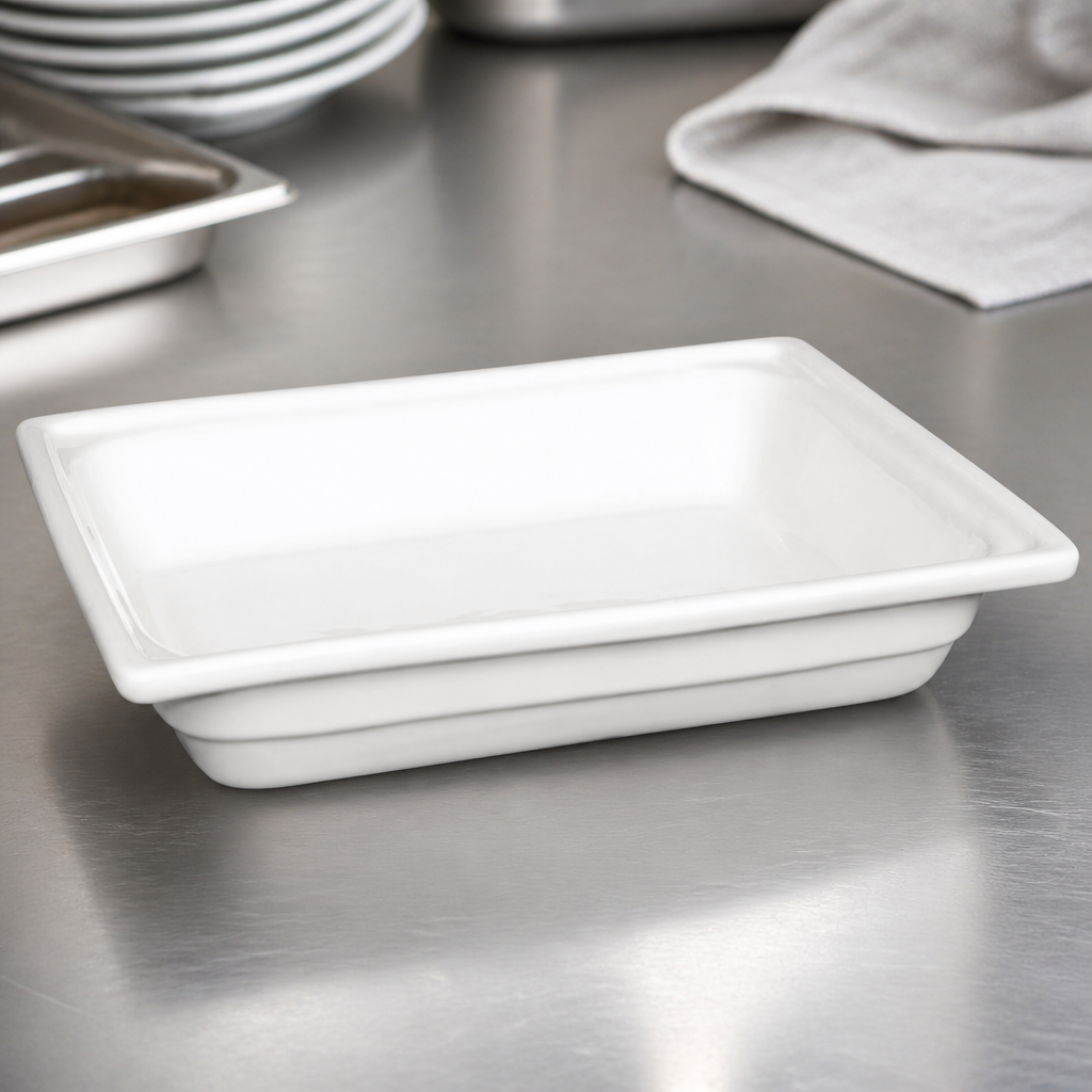 Commercial Half Size Gastronorm 100mm Porcelain Dish 4.46Ltr
