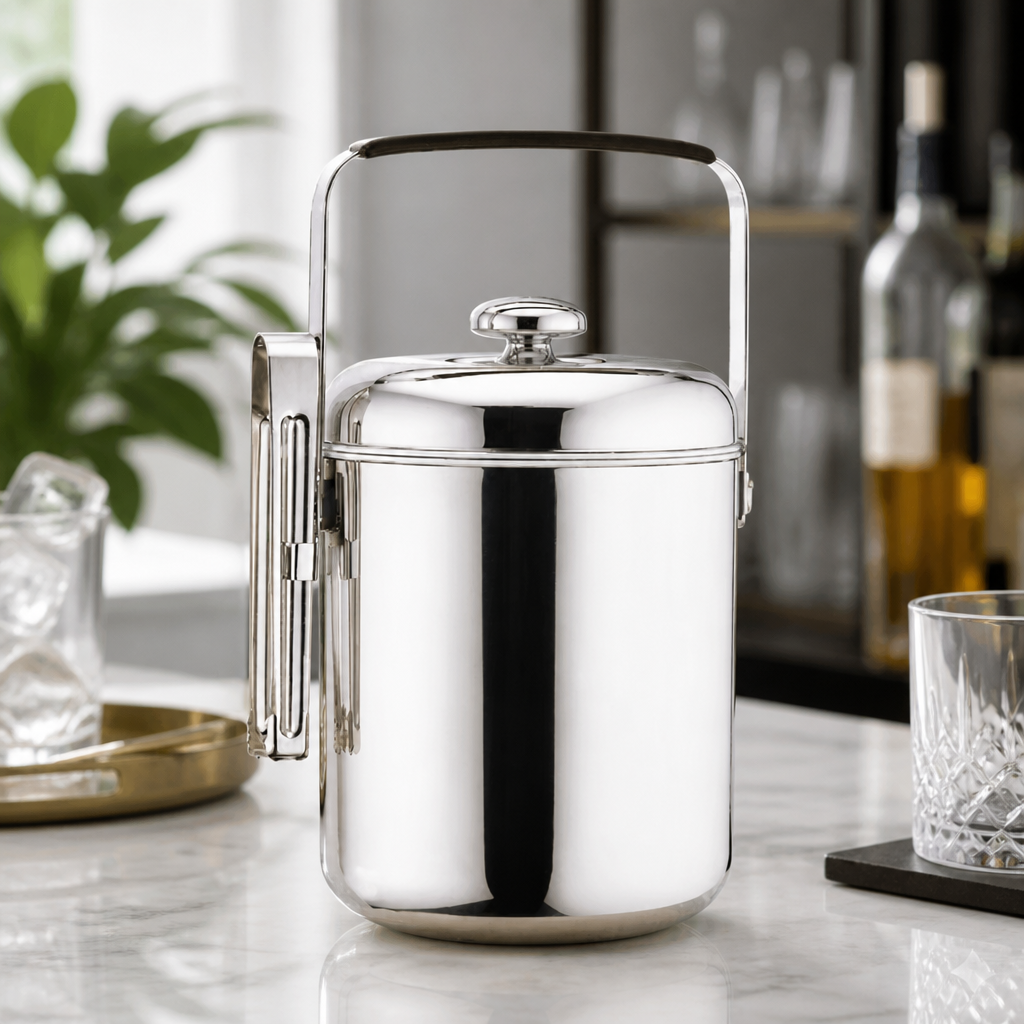 Commercial Ice Bucket with Tongs 1.3Ltr Chrome Plated