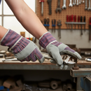 Premium Standard Canadian Rigger Gloves - Grey Split Leather with Cotton Back and Elasticated Fit for Comfort