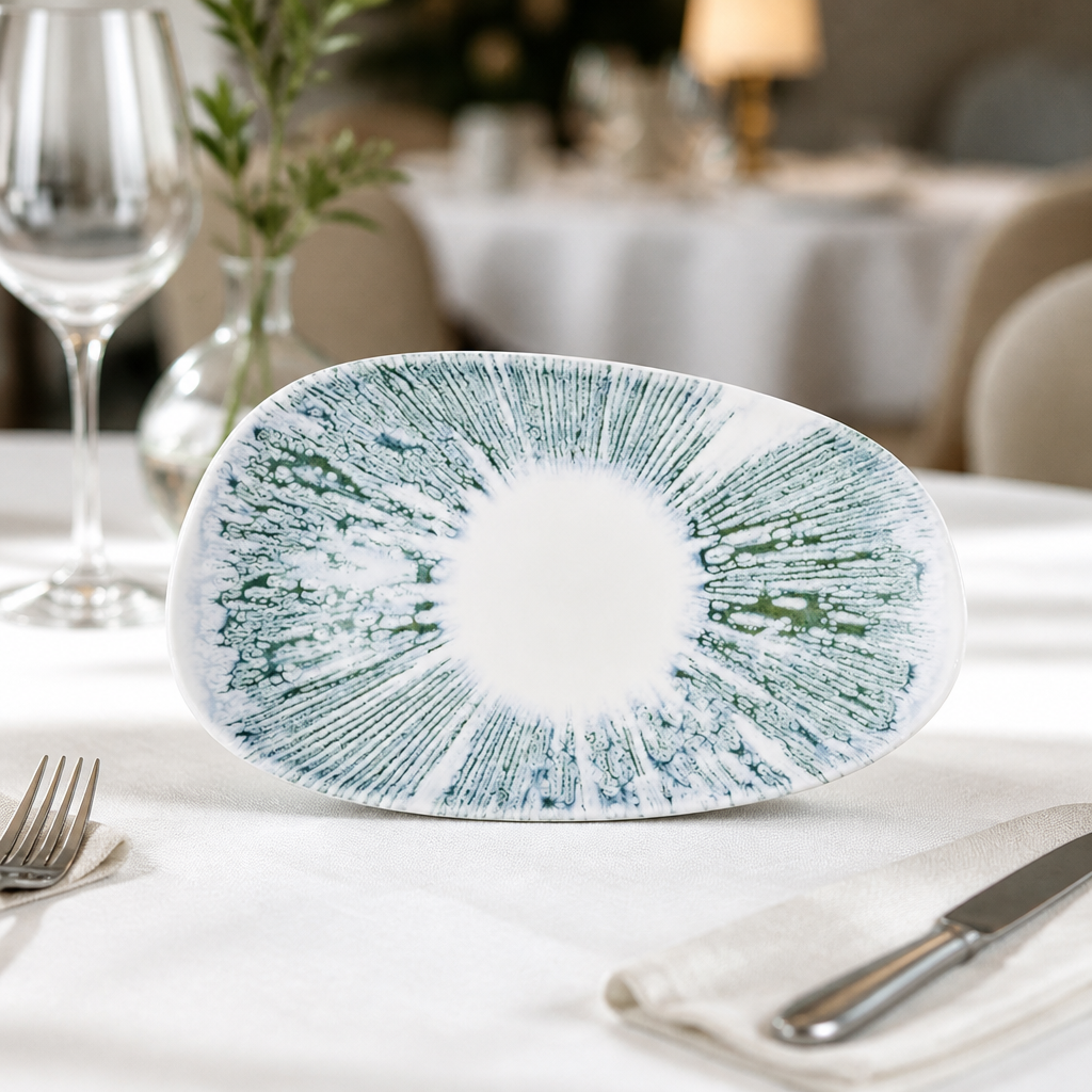 Commercial Ceramic Oblong Plates 220x130mm Blue 12 Pack