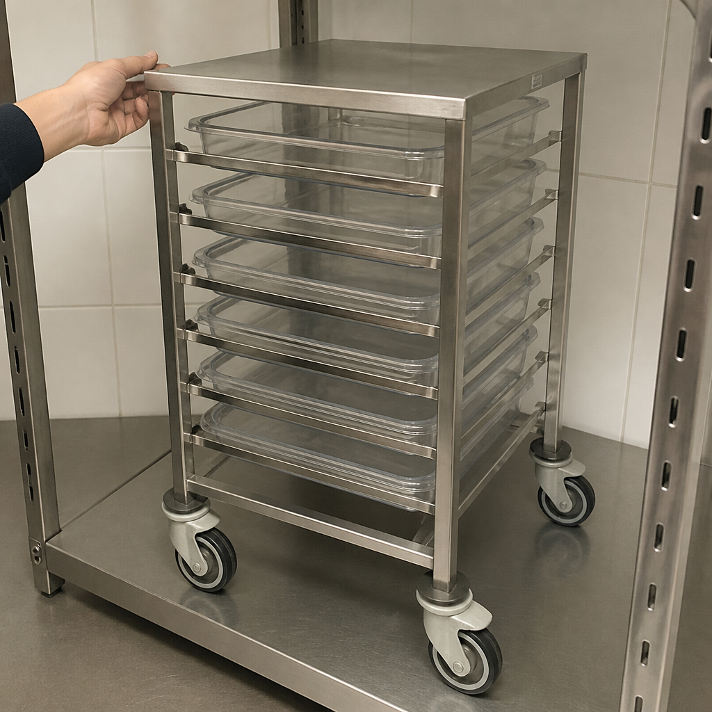 Commercial 7 Level Gastronorm Racking Trolley 1/1GN Stainless Steel