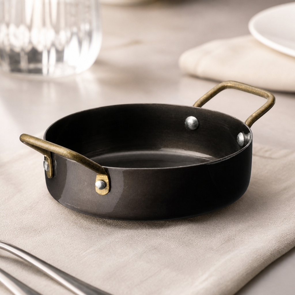 Mini Casserole Dishes 122mm Black Steel 6 Pack Commercial Use