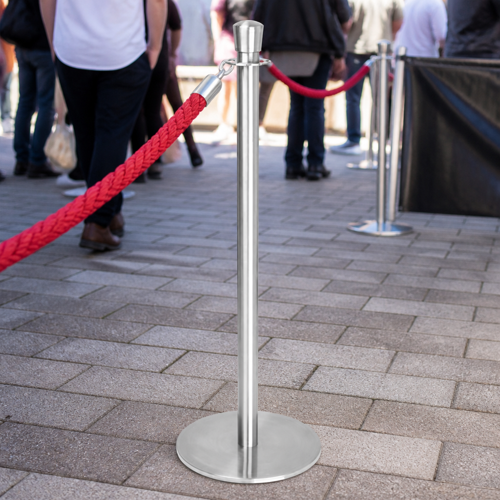 Commercial Flat Base Barrier Posts Brushed Stainless Steel 2 Pack