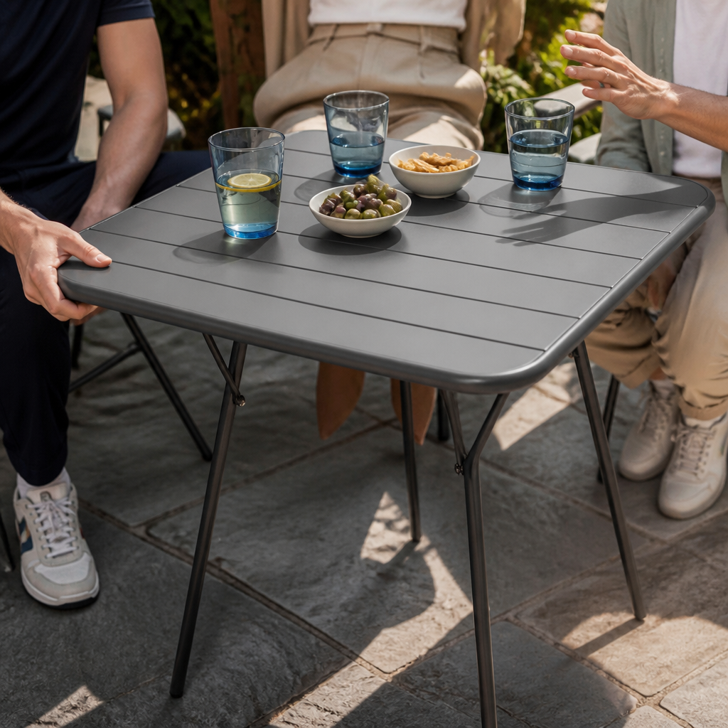 Commercial Folding Table 700mm Square Steel Outdoor Grey