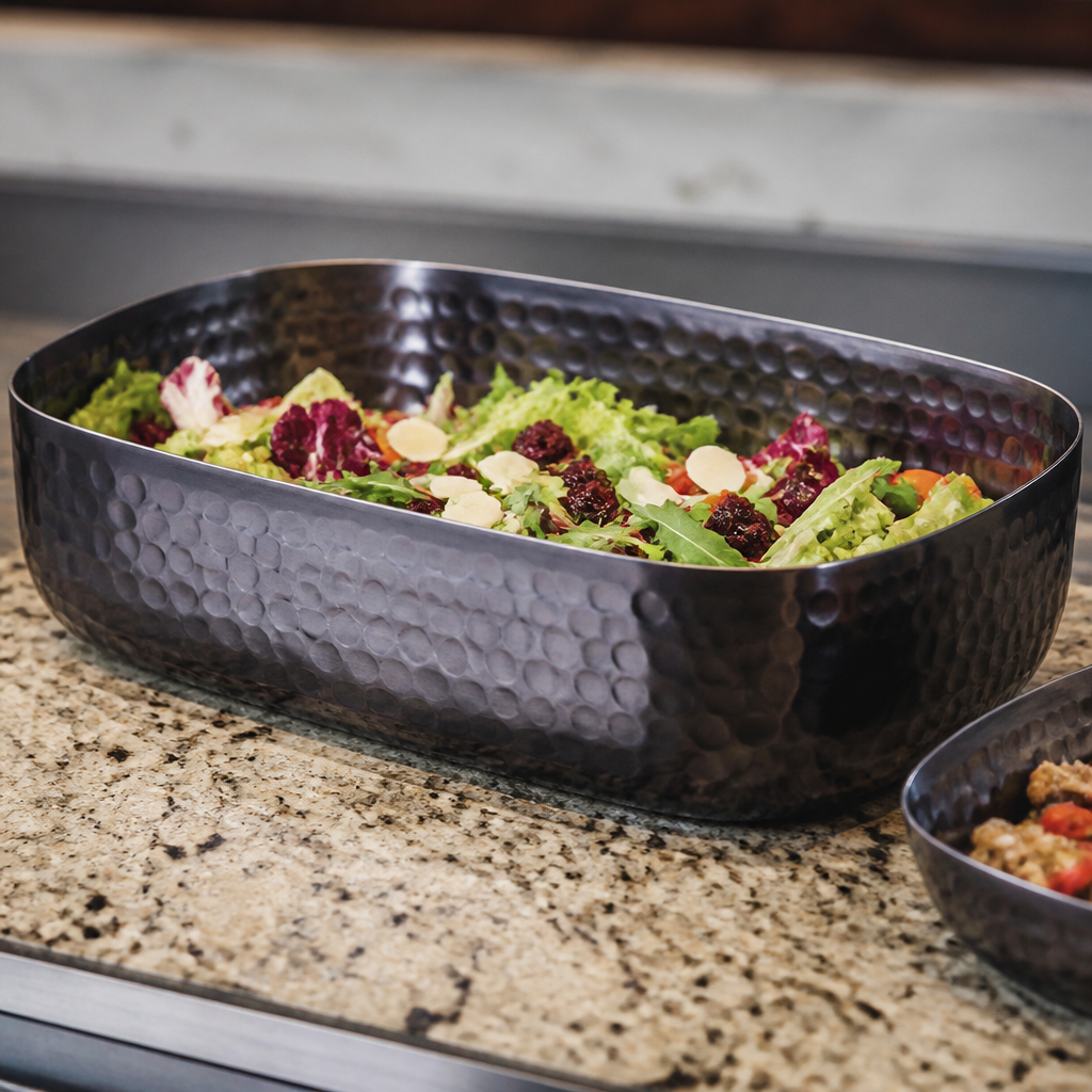 Commercial Hammered Serving Bowl 1.4L Aluminium Gun Metal Grey